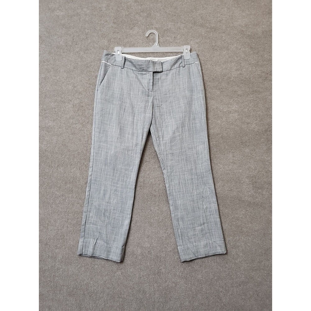 The Limited Drew Fit Dress Pants Womens 14 Short White Blue Pattern Straight Leg